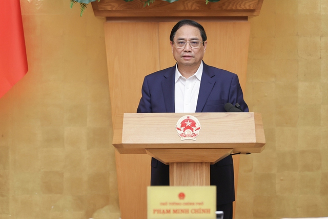 Thủ tướng Ch&iacute;nh phủ Phạm Minh Ch&iacute;nh ph&aacute;t biểu kết luận phi&ecirc;n họp Ch&iacute;nh phủ thường kỳ th&aacute;ng 10/2023. Ảnh: VGP