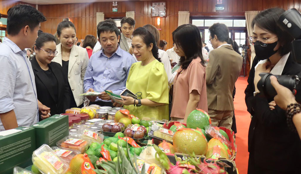 C&ocirc;ng ty TNHH SX Miền T&acirc;y Xanh giới thiệu&nbsp;sản phẩm tại&nbsp;Hội nghị Kết nối&nbsp;giao thương, x&uacute;c tiến xuất khẩu - Long An 2023. Ảnh: Mai Hương.