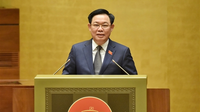 Chủ tịch Quốc hội Vương Đình Huệ phát biểu tại hội nghị. Ảnh: Lâm Hiển