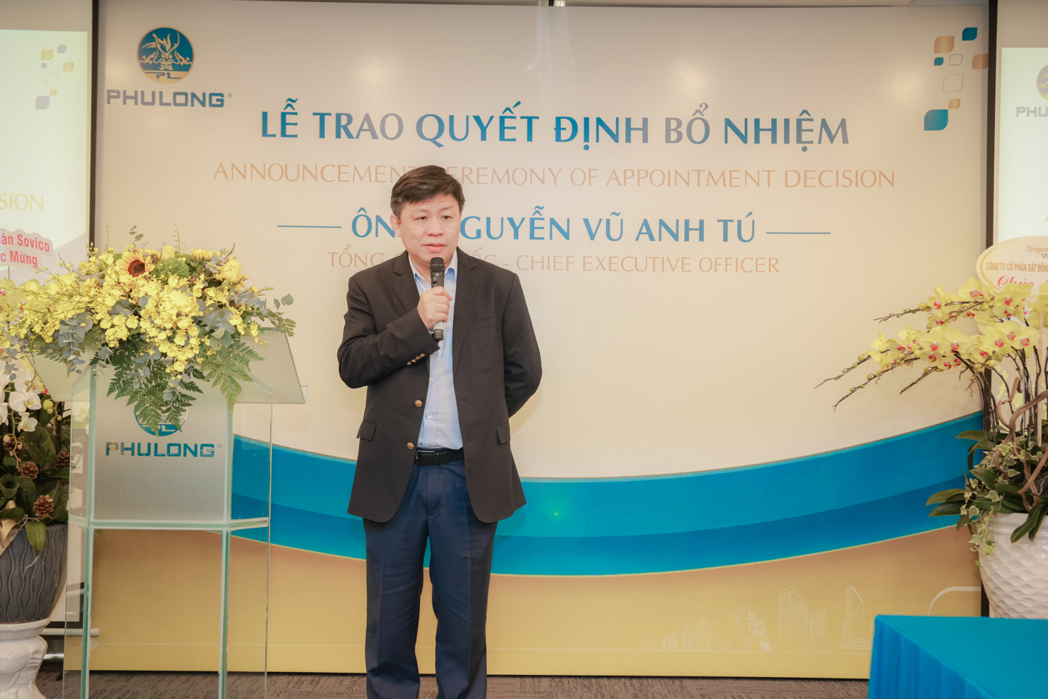 &Ocirc;ng Nguyễn Thanh H&ugrave;ng - Chủ tịch HĐ S&aacute;ng lập Sovico Group - nh&agrave; s&aacute;ng lập C&ocirc;ng ty Ph&uacute; Long ph&aacute;t biểu tại Lễ bổ nhiệm. Ảnh: Ph&uacute; Long