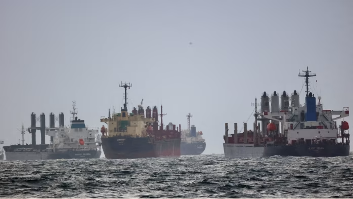 Các tàu vận chuyển ngũ cốc qua Biển Đen đang chờ kiểm tra tại Eo biển Bosphorus, Thổ Nhĩ Kỳ. Ảnh: Reuters