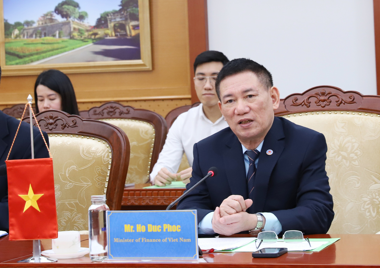 Bộ trưởng Hồ Đức Phớc ph&aacute;t biểu tại buổi l&agrave;m việc.&nbsp;