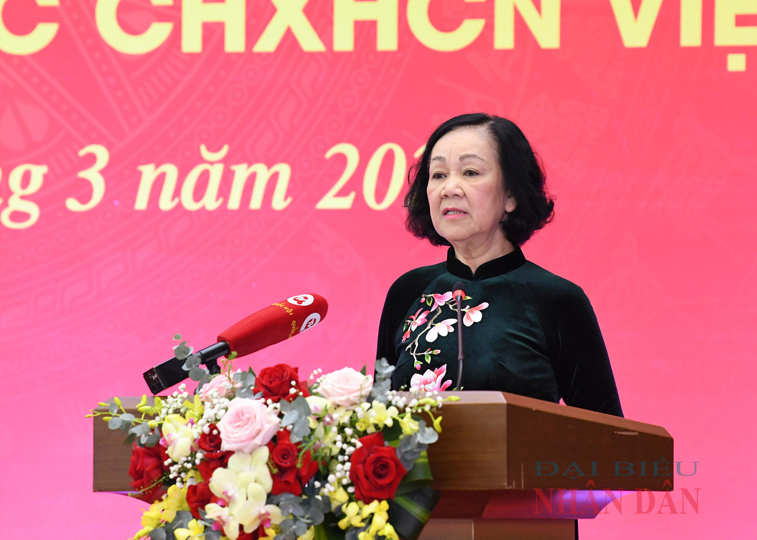Thường trực Ban B&iacute; thư Trương Thị Mai ph&aacute;t biểu tại buổi lễ. Ảnh: L&acirc;m Hiển