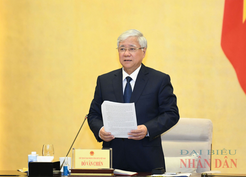Chủ tịch Ủy ban Trung ương MTTQ Việt Nam Đỗ Văn Chiến ph&aacute;t biểu. Ảnh: L&acirc;m Hiển