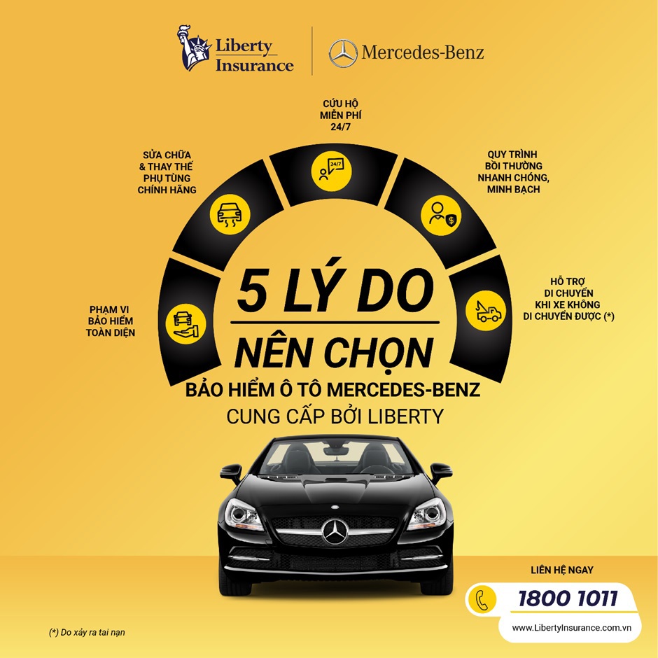 Chương trình Bảo hiểm Ô tô Mercedes-Benz cung cấp bởi Bảo hiểm Libertyvới các quyền lợi hấp dẫn, dịch vụ chuyên biệt. 