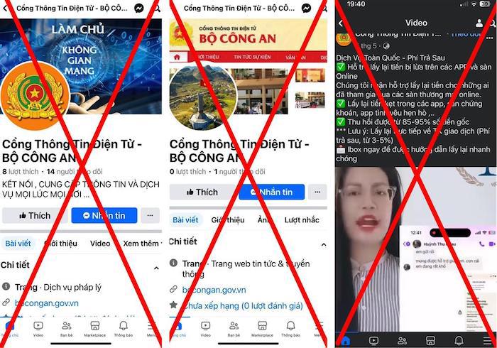 Một số trang thông tin mạo danh Cổng Thông tin điện tử Bộ Công an. Ảnh: BCA.