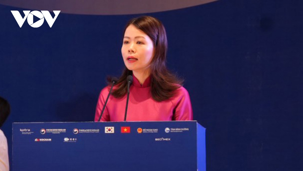 Thứ trưởng Bộ Ngoại giao Nguyễn Minh Hằng ph&aacute;t biểu tại Hội nghị "Gặp gỡ H&agrave;n Quốc 2024". Ảnh: VOV.&nbsp;