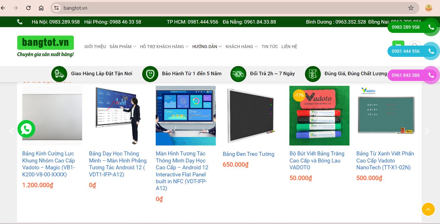 Hình ảnh Công ty TNHH Vadoto kinh doanh hàng hóa trên website thương mại điện tử.