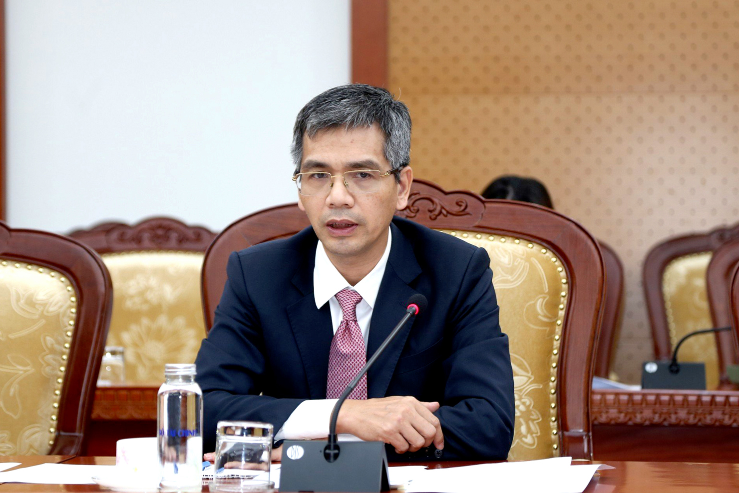 Thứ trưởng Bộ Tài chính Võ Thành Hưng phát biểu tại cuộc làm việc.