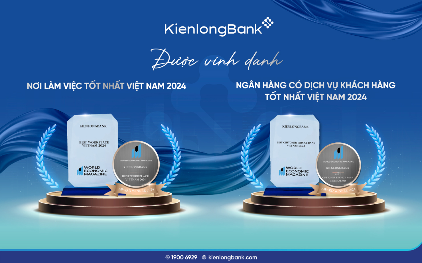 KienlongBank giành cú đúp giải thưởng cho hạng mục Nhân sự và Dịch vụ khách hàng. Ảnh: KLB