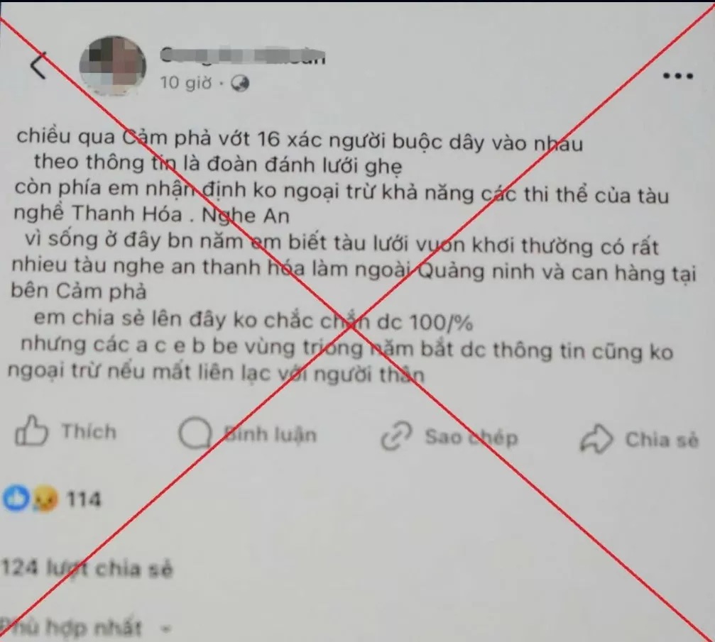 Tài khoản facebook “Song An hải sản” đăng tin sai sự thật. (Ảnh: Bộ Công an)