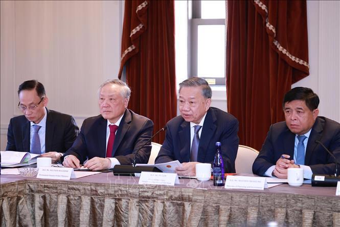 Tổng Bí thư, Chủ tịch nước Tô Lâm phát biểu tại Toạ đàm Tăng cường hợp tác Việt Nam - Hoa Kỳ trong phát triển ngành công nghiệp bán dẫn và trí tuệ nhân tạo. Ảnh: TTXVN 