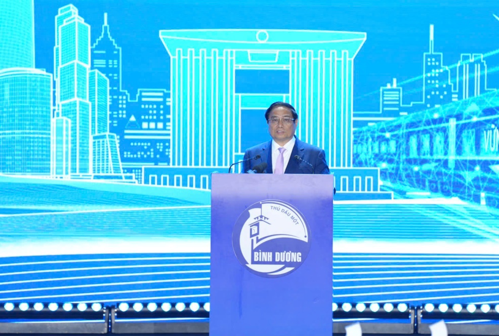 Thủ tướng Chính phủ Phạm Minh Chính phát biểu tại Hội nghị công bố Quy hoạch tỉnh Bình Dương. Ảnh: T. Sơn