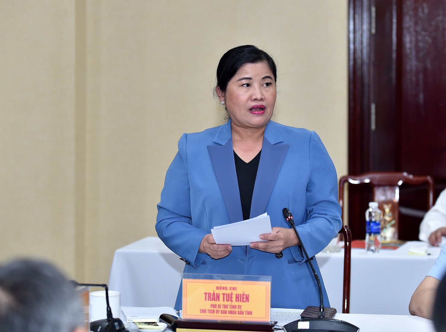 Chủ tịch UBND tỉnh Bình Phước Trần Tuệ Hiền phát biểu tại buổi làm việc. Ảnh: VGP/Đức Tuân  