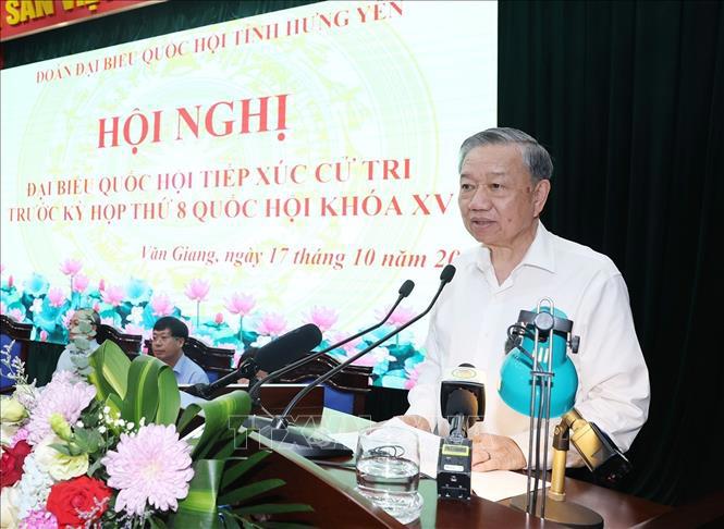 Tổng Bí thư, Chủ tịch nước Tô Lâm phát biểu tại Hội nghị Đại biểu Quốc hội tiếp xúc cử tri trước Kỳ họp thứ 8, Quốc hội khóa XV. Ảnh: Trí Dũng/TTXVN 
