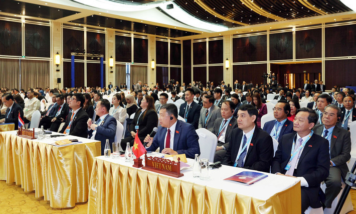 Đoàn Việt Nam tham dự phiên toàn thể thứ nhất Đại hội đồng AIPA-45. Ảnh: Thống Nhất
