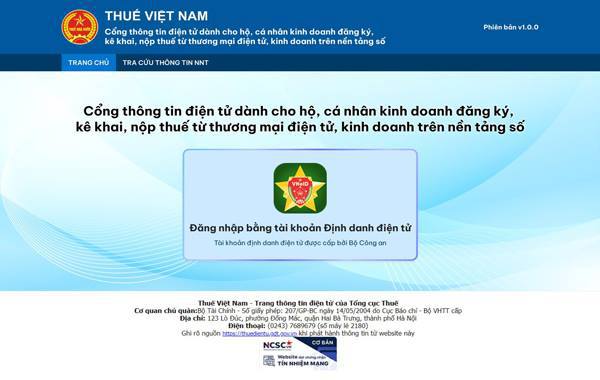 Cổng th&ocirc;ng tin điện tử d&agrave;nh cho hộ, c&aacute; nh&acirc;n kinh doanh đăng l&yacute;, k&ecirc; khai, nộp thuế thương mại điện tử, kinh doanh tr&ecirc;n nền tảng số.