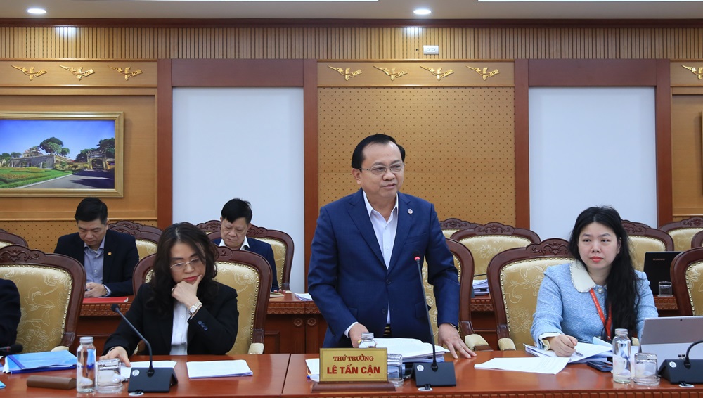 Thứ trưởng Bộ Tài chính Lê Tấn Cận phát biểu tại phiên họp. 