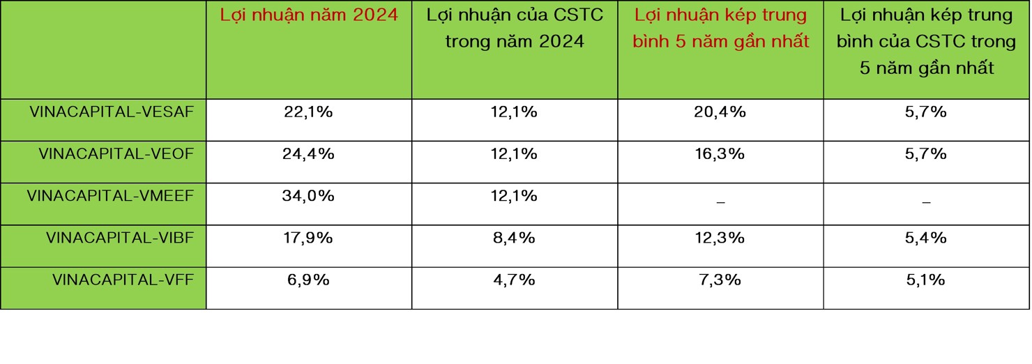 Hiệu suất đầu tư các quỹ củaVinaCapital.