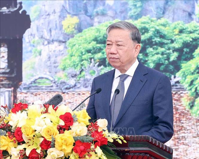 Tổng Bí thư Tô Lâm phát biểu tại lễ phát động "Tết trồng cây đời đời nhớ ơn Bác Hồ” Xuân Ất Tỵ - Ảnh: TTXVN