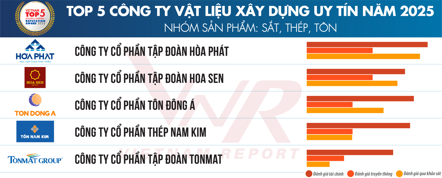 Top 5 Công ty VLXD uy tín năm 2025 – Nhóm sản phẩm: Sắt, thép, tôn