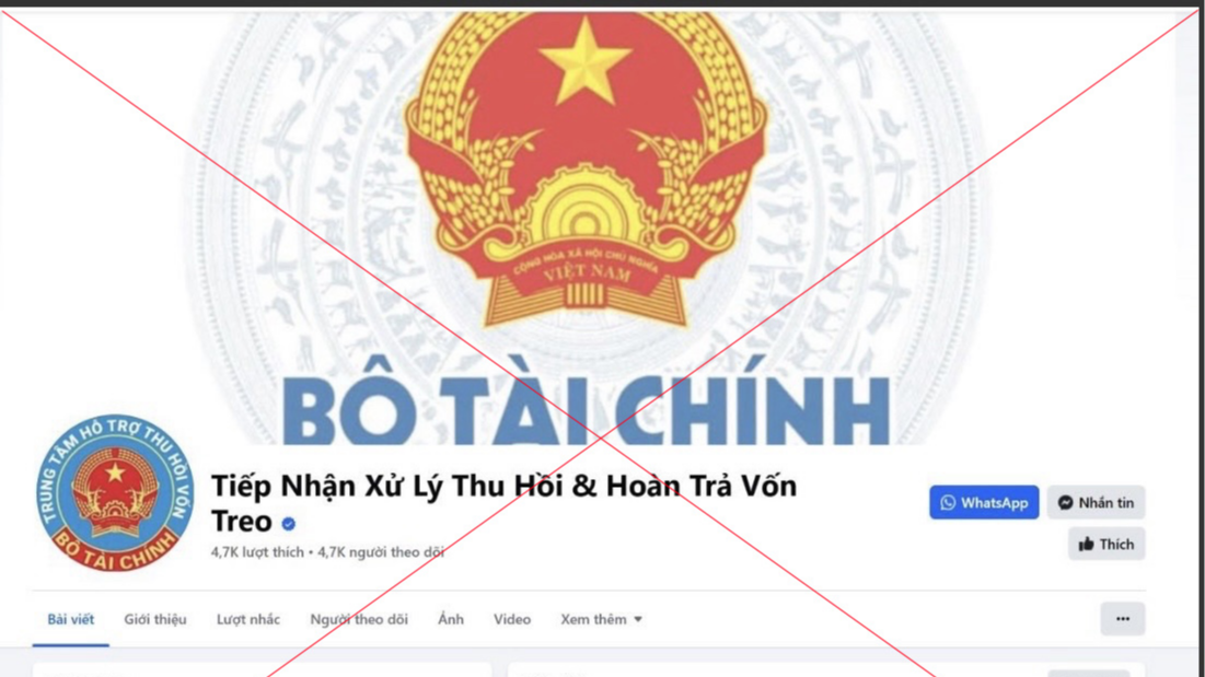 Trang facebook giả mạo Bộ Tài chính.