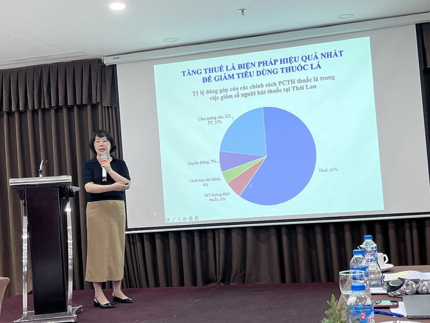 ThS. Phan Thị Hải, Phó Giám đ&ocirc;́c Quỹ Ph&ograve;ng, chống t&aacute;c hại (PCTH) thu&ocirc;́c lá chia sẻ tại Chương tr&igrave;nh tập huấn
