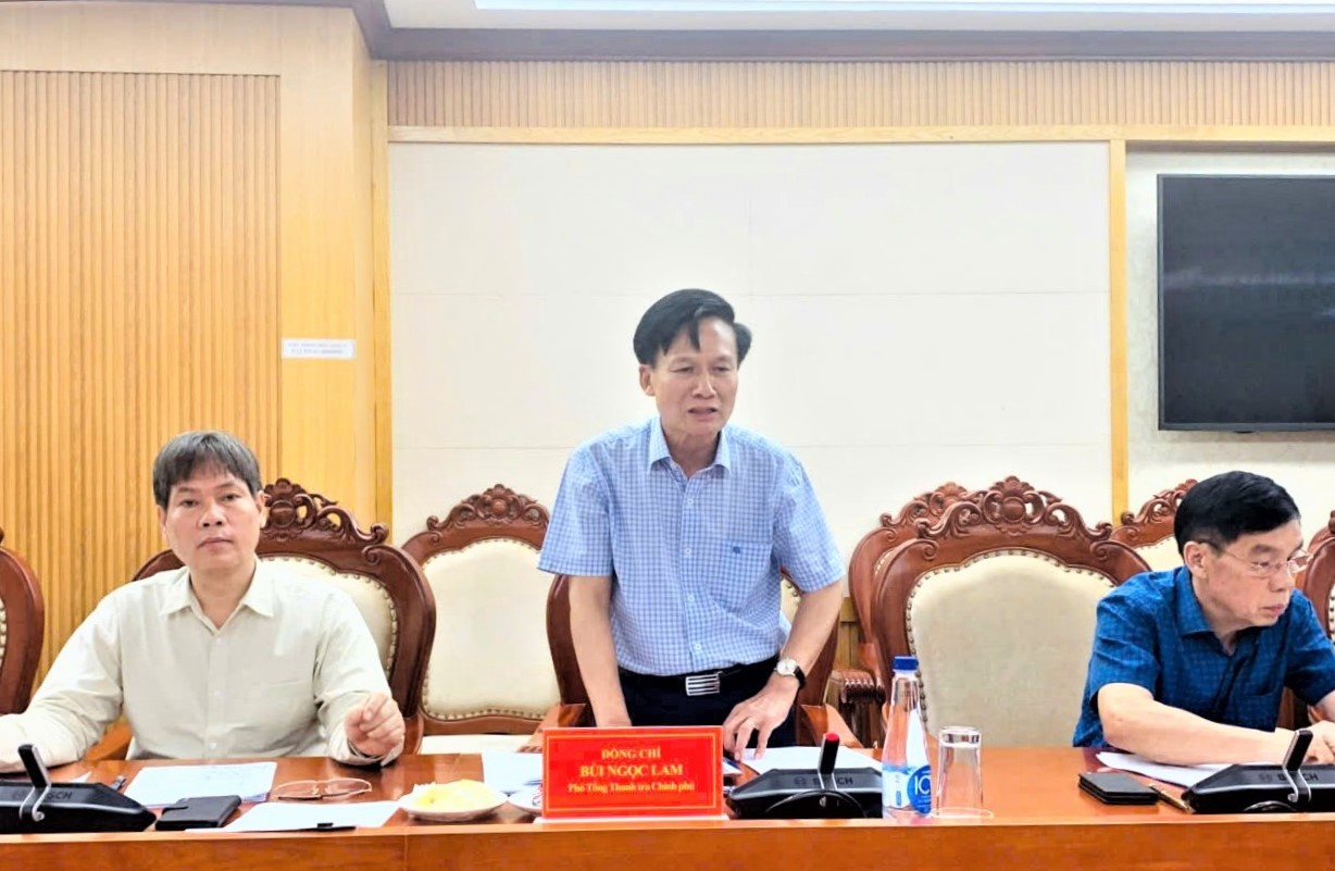 Ph&oacute; Tổng Thanh tra Ch&iacute;nh phủ B&ugrave;i Ngọc Lam ph&aacute;t biểu tại buổi l&agrave;m việc. Ảnh: TQ