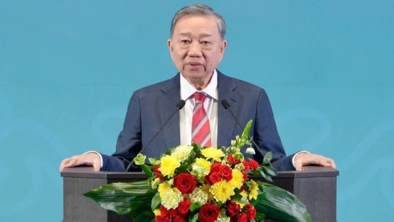 Tổng Bí thư Tô Lâm phát biểu Chính sách tại Học viện Hành chính Công và Kinh tế quốc dân trực thuộc Tổng thống LB Nga. Ảnh: TTXVN.