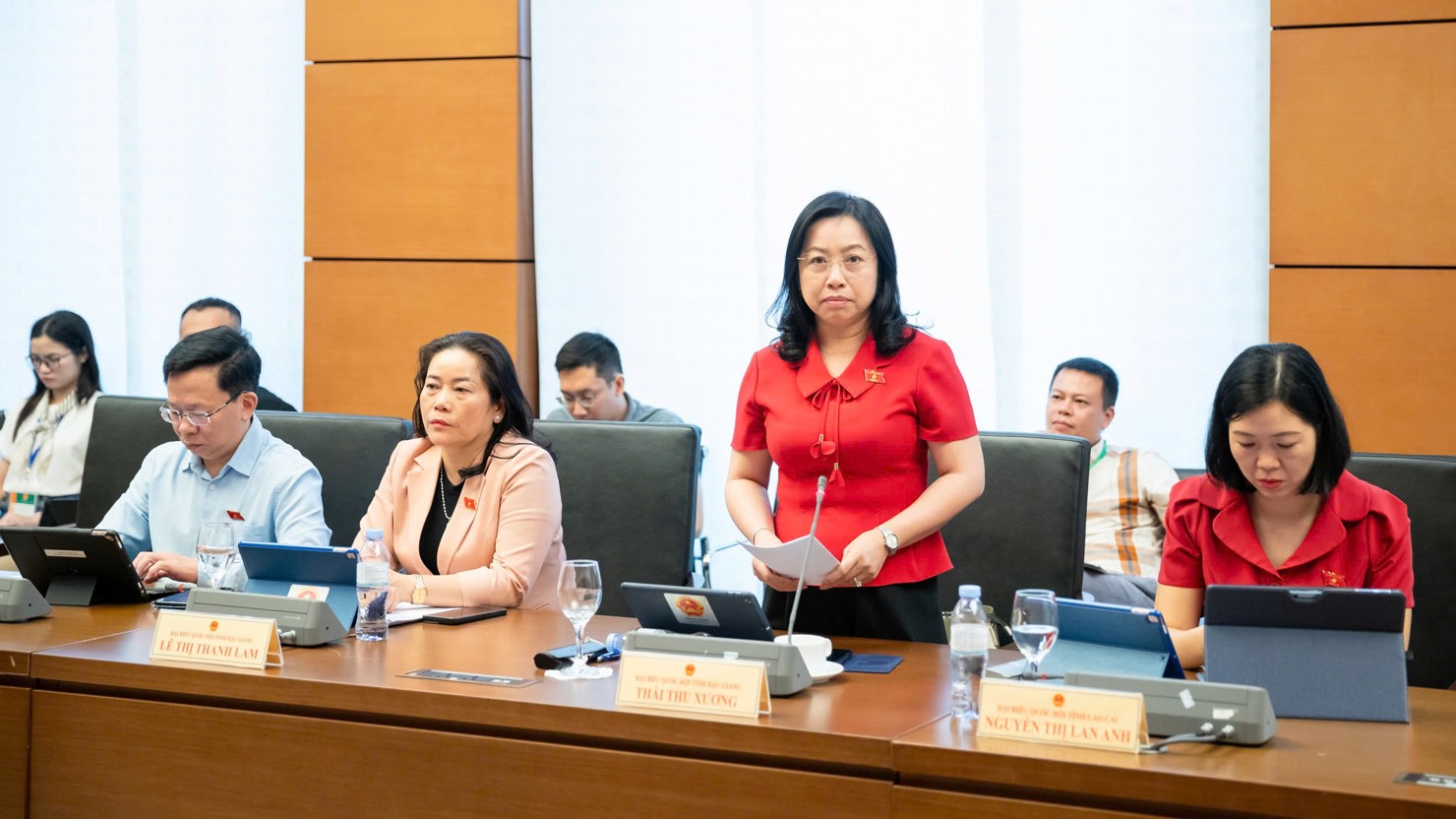 ĐBQH Th&aacute;i Thu Xương (Hậu Giang) ph&aacute;t biểu tại phi&ecirc;n thảo luận tổ.&nbsp;Ảnh: Phạm Thắng