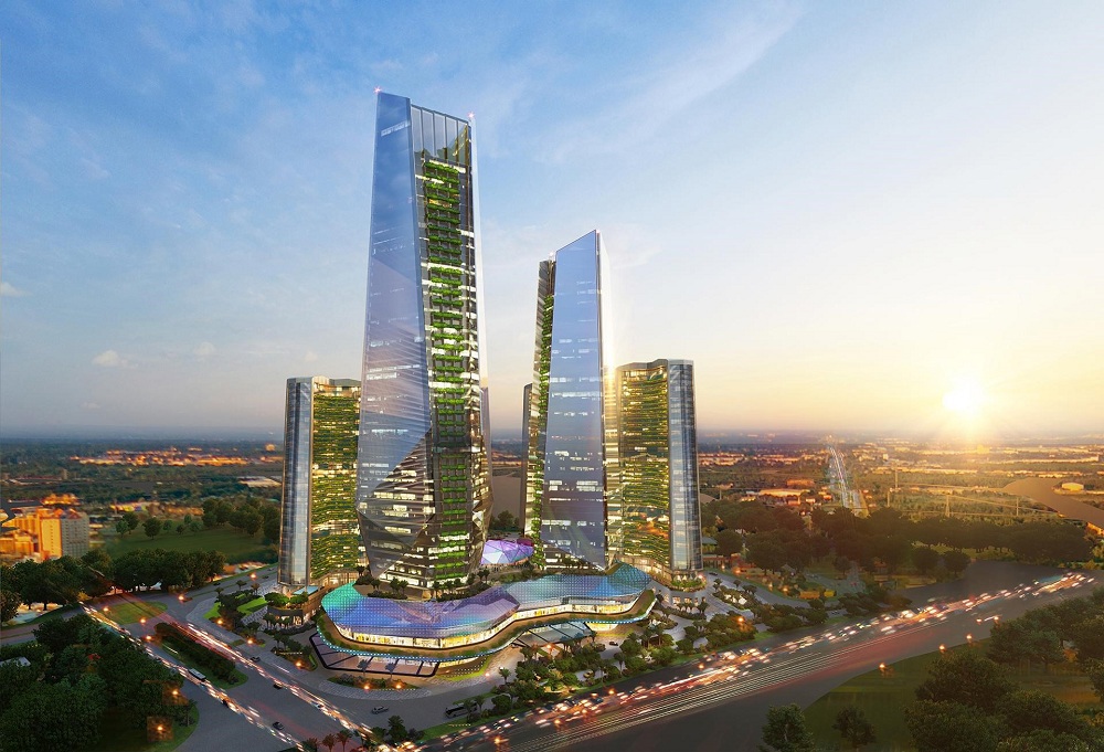Sunshine Finance Ha Noi - Một tổ hợp Trung tâm tài chính - Thương mại - Dịch vụ 4.0 ngay bên bờ sông Hồng. Ảnh phối cảnh