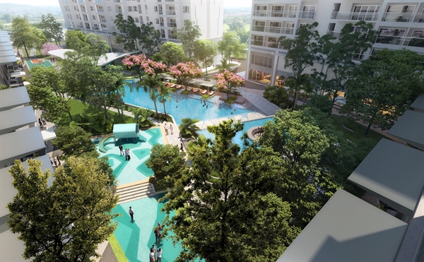 Khu hồ bơi theo tiêu chuẩn resort 5 sao trong lòng khu căn hộ Lavita Thuan An. Ảnh: Hưng Thịnh Land.