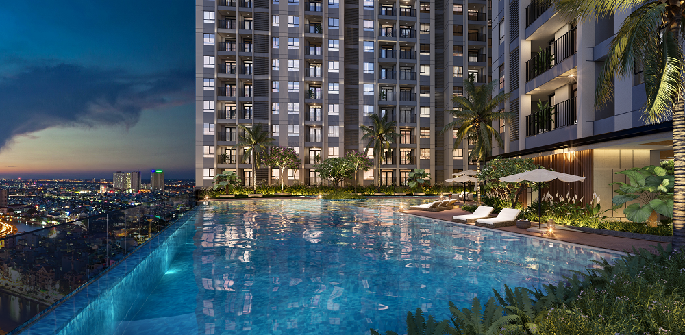 Dự án Opal Skyline sở hữu tầm nhìn đắt giá xuống sân golf Sông Bé xanh mướt như thành phố trẻ Thuận An sôi động. Ảnh: DXG.