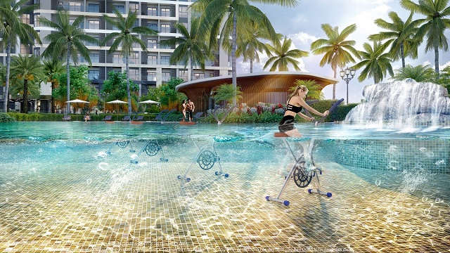 Trải nghiệm phương ph&aacute;p luyện tập với tại khu thể thao dưới nước Aqua Gym. Ảnh: VHF