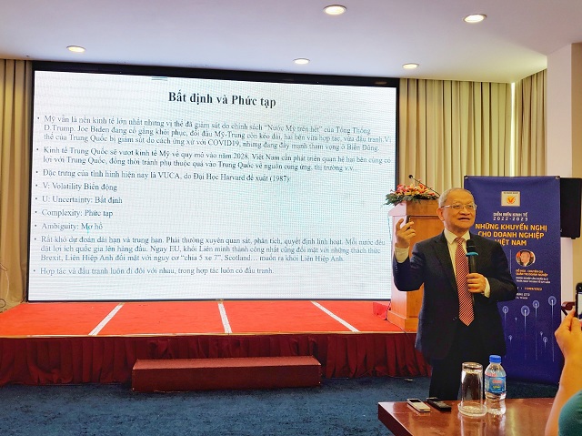 TS. Lê Đăng Doanh đang trình bày tại hội thảo. Ảnh: Minh Tân