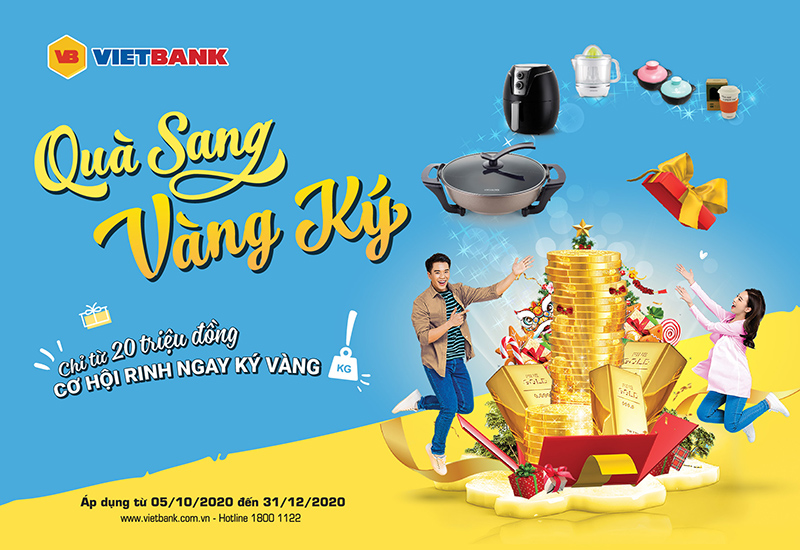 Khách hàng gửi tiết kiệm tại Vietbank có cơ hội trúng 1 kg Vàng 9999. Ảnh Vietbank