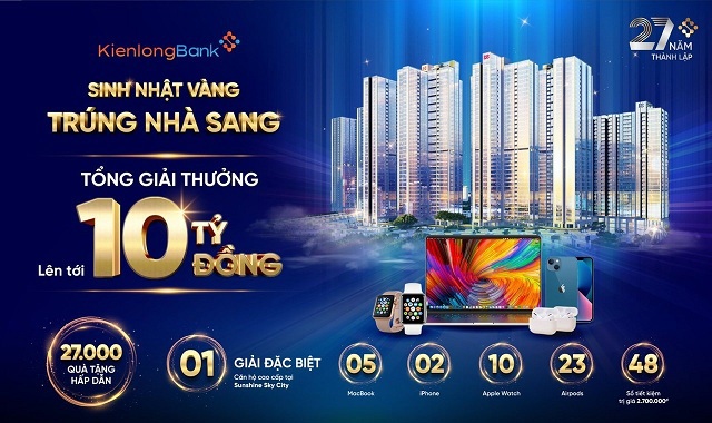Không chỉ tăng mạnh lãi suất, KienlongBank còn tung ra 27.000 giải thưởng nhân dịp Sinh nhật 27 năm. Ảnh: KSB