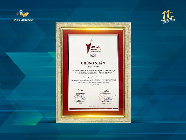 Tập đo&agrave;n Bất động sản Thắng Lợi đạt TOP 500 Doanh nghiệp c&oacute; lợi nhuận tốt nhất Việt Nam 2021