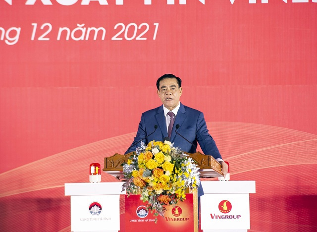 Ông Võ Trọng Hải - Phó Bí thư Tỉnh uỷ, Chủ tịch UBND tỉnh Hà Tĩnh kỳ vọng dự án Nhà máy Sản xuất Pin VinES sẽ đóng góp quan trọng vào các mục tiêu phát triển kinh tế - xã hội của địa phương. Ảnh: VIC