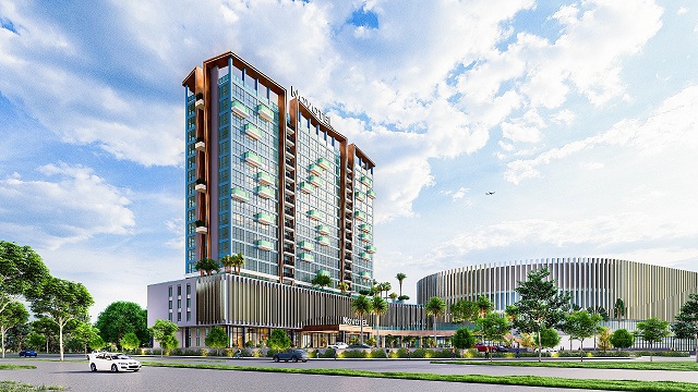 Tổ hợp Trung t&acirc;m phức hợp giải tr&iacute; đa năng trong nh&agrave; Aqua Arena v&agrave; kh&aacute;ch sạn Novotel ti&ecirc;u chuẩn 4 sao quốc tế tại Aqua City. Ảnh: NVL