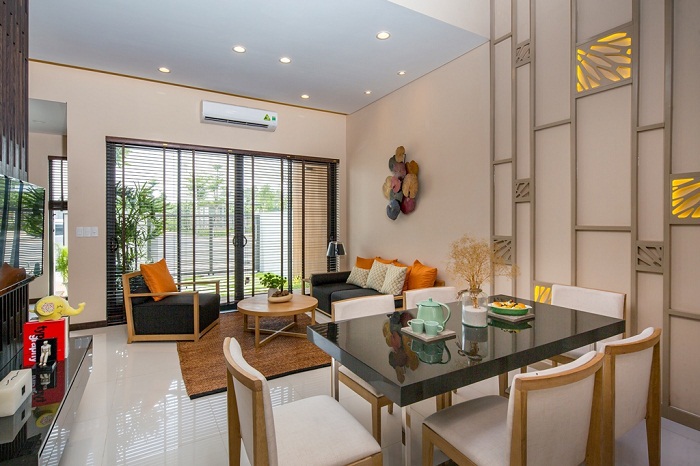 Phòng khách nhà mẫu của dự án Golf Park Residence. Ảnh: Thanh Hà