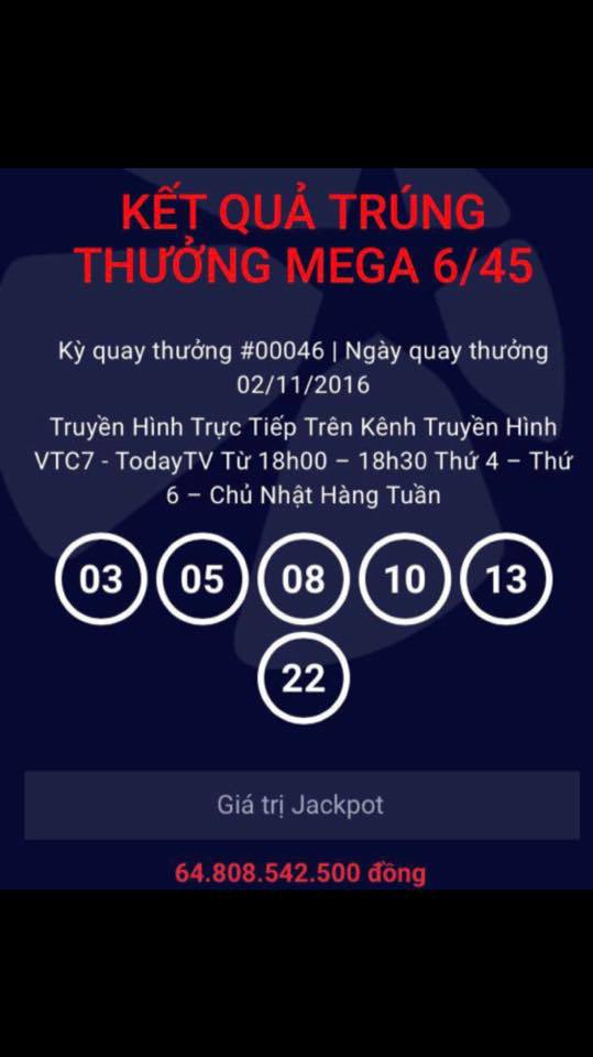 Chưa xác định được khách hàng trúng xổ số hơn 64 tỷ đồng. Nguồn Vietlott