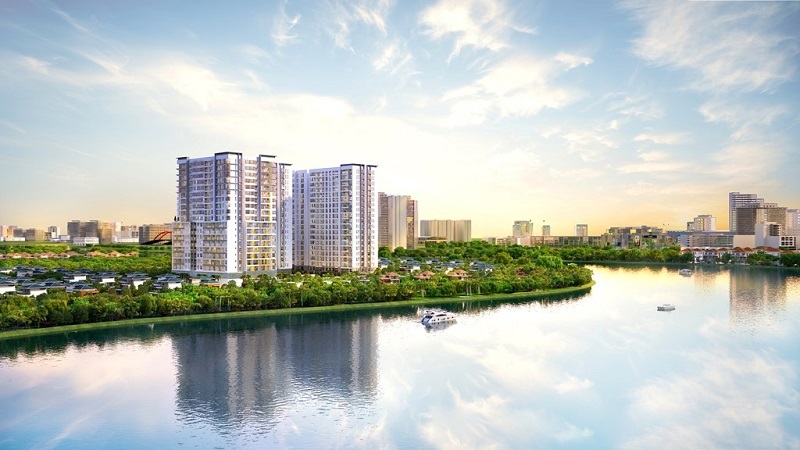 Phối cảnh tổng thể dự án Sunrise Riverside với ba mặt giáp sông. Nguồn NVL