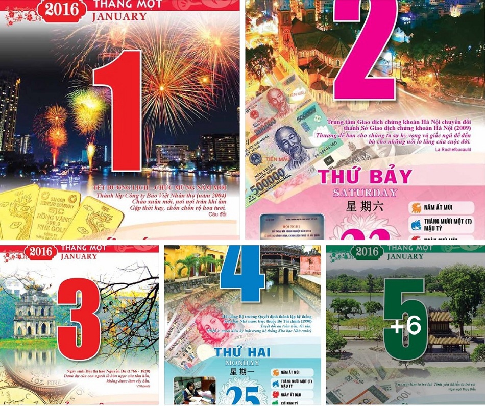 Lịch Bloc ngành Tài chính Việt Nam 2019 với hoa văn thể hiện nét đặc trưng của ngành Tài chính Việt Nam. Ảnh Văn Chung