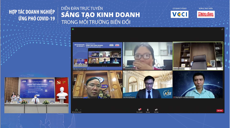 Các diễn giả tham dự diễn đàn trực tuyến "Sáng tạo kinh doanh trong môi trường biến đổi"