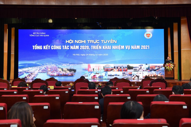 Toàn cảnh Hội nghị trực tuyến tại trụ sở Tổng cục Hải quan.
