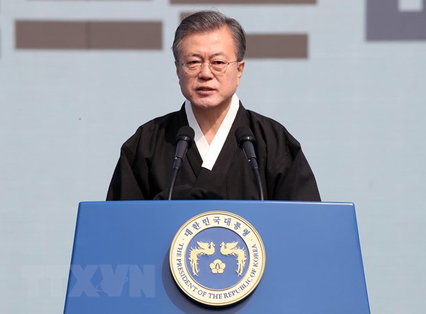 Tổng thống Hàn Quốc Moon Jae-in phát biểu tại một sự kiện ở thủ đô Seoul ngày 1/3/2019.
