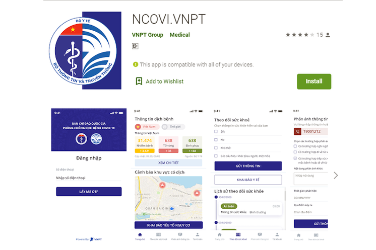Giao diện ứng dụng NCOVI.