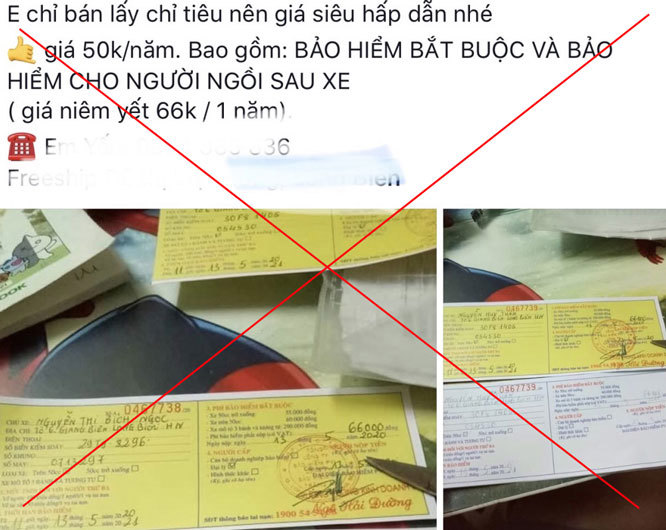 Rao bán giấy chứng nhận bảo hiểm xe cơ giới trên mạng.