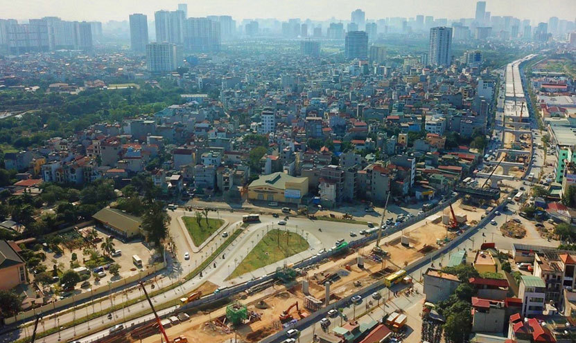 Thi công đường Vành đai 3, đoạn Mai Dịch - cầu Thăng Long.